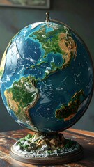 Detailed Globe Depicting Earths Continents and Oceans on a Textured Base.