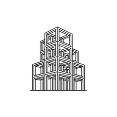 Fototapeta premium A modern architectural design featuring a geometric structure of interconnected square frames, creating a unique building outline.