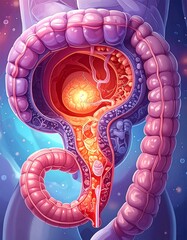 Detailed Illustration of the Human Colon and Rectum Anatomy.