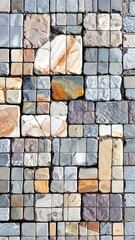 Detailed Stone Wall Texture with Varied Colors and Sizes.