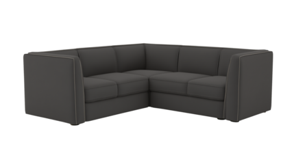 Modern L-shaped sectional sofa with dark gray fabric and elevated legs on transparent background