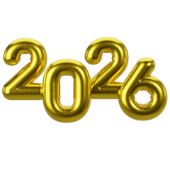 Realistic 3D Golden Balloon 2026 New Year