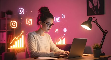 Cozy Digital Marketing and Social Media Management - Woman Working Remotely at Home