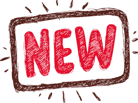 New text sketch hand drawn style with bold red letters and rough frame. Vector illustration