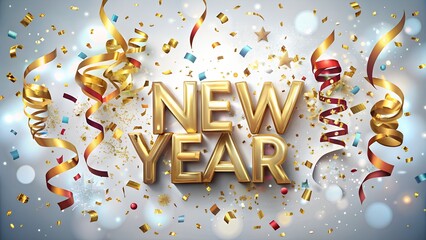 Celebrating New Year with Golden Confetti and Streamers a Festive Background for Holiday Greetings and Celebrations Two Hundred Characters