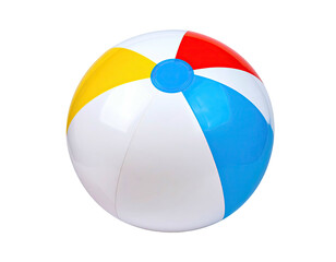 Brightly colored inflatable sphere with segments, white and primary hues, isolated