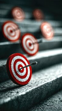 Red and white target with a dart perfectly hitting the bull's eye, concept of accuracy and achieving the goal