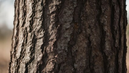 Close-up view of a tree trunk's rough, textured bark