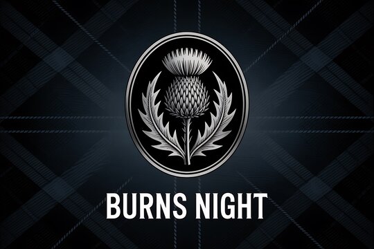 Scottish thistle emblem on tartan background for burns night celebration