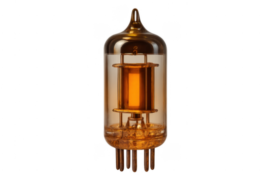 Vintage vacuum tube glowing with retro technology on transparent background