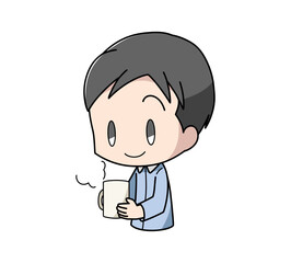 寝る前に温かい飲み物を飲む男性のイラスト