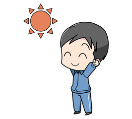 外で太陽の光を浴びる男性のイラスト