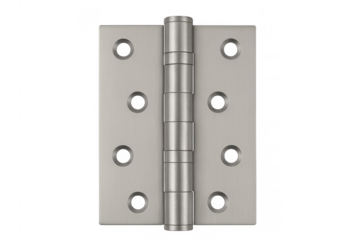 Metal door hinge with brushed steel finish on transparent background