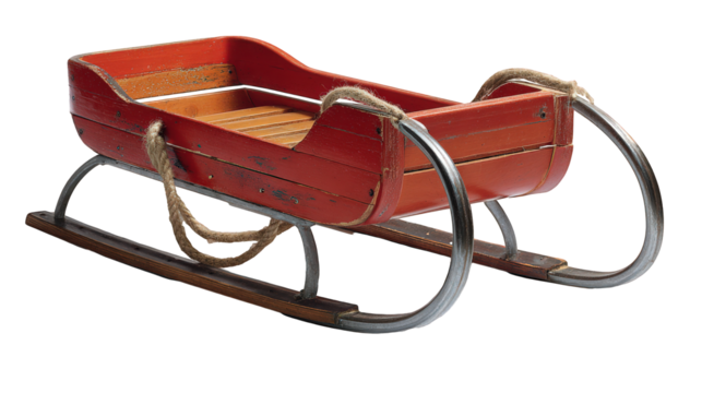 Classic Red Wooden Sled with Metal Runners