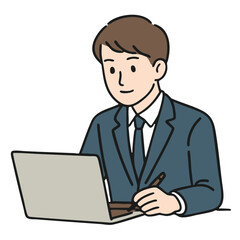 Businessman suit laptop working office professional digital male adult illustration smiling