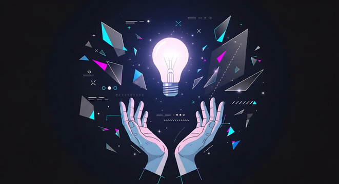 Minimalist lightbulb, futuristic digital illustration