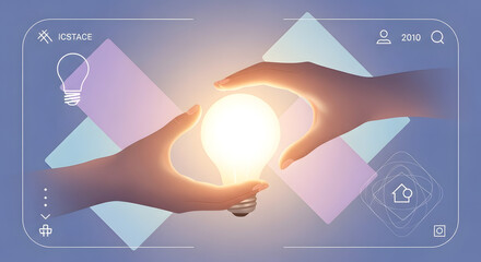 Minimalist hands shaping illuminated orb illustration