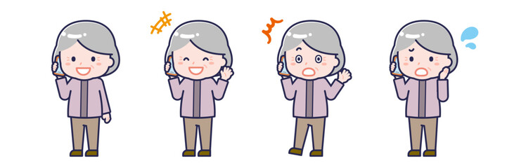 スマートフォンを使う「私服のシニア」の女性