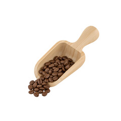 Obraz premium Artistic depiction of coffee beans nestled in a rustic wooden scoop for brewing