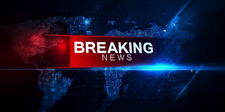 Digital breaking news intro with Earth map on a dark blue, futuristic background. Concept for digital media, global communication and presentation