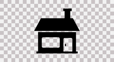Simple black silhouette of a house with chimney and door