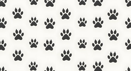 Fototapeta premium Seamless Black Paw Print Pattern on Light Background perfect for website background, blog design, fabric print, product packaging, stationery, social