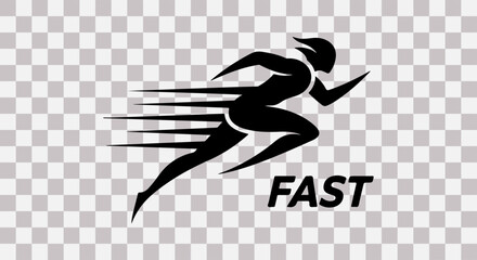 Silhouette of a runner in motion with speed lines and the word fast
