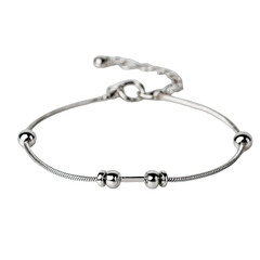 Silver beaded bracelet, snake chain style, delicate clasp