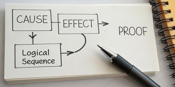 Conceptual Diagram Illustrating Cause and Effect Relationship with Logical Sequence and Proof in Note Format - Powered by Adobe