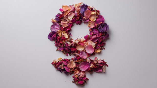 Female gender symbol created from flower petals representing women’s health, femininity and menopause awareness