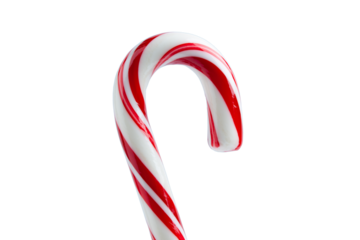 Classic Red and White Striped Peppermint Candy Cane Closeup with Glossy Texture Isolated on Light Background for Christmas Treat