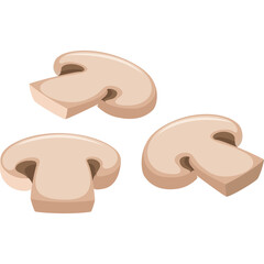 Three Sliced Champignon Mushrooms on a Transparent Background A Culinary Ingredient for Healthy Eating and Cooking