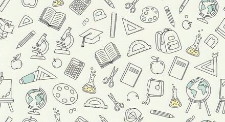 Seamless School Supplies Doodle Pattern Background perfect for website background, blog headers, social media graphics, educational printables,