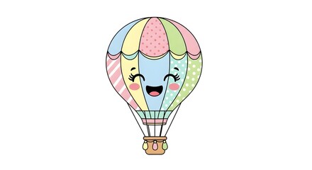 Cute Pastel Kawaii Hot Air Balloon Vector Illustration perfect for Nursery decor, children's books, birthday invitations, greeting cards, t-shirt