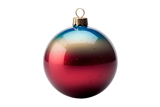 Luxury Gradient Christmas Bauble with Glossy Blue to Red Transition and Gold Glitter Specks Isolated on Light Background