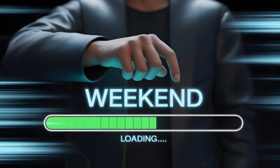 Anticipation builds as the weekend loading bar fills with promise of relaxation and fun, signaling a well-deserved break and a time for rejuvenation