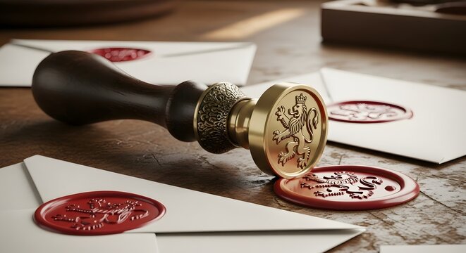 Vintage Wax Seal Stamp and Sealed Envelopes perfect for legal documents, invitations, historical projects, secure communication, website banner,