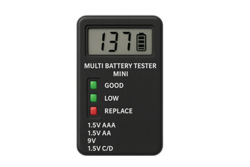 Digital multi battery tester checking power voltage transparent background