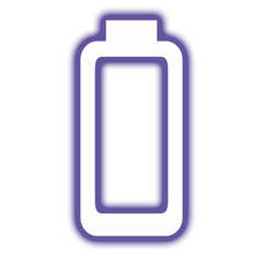 Glowing purple battery icon on a black background representing low power