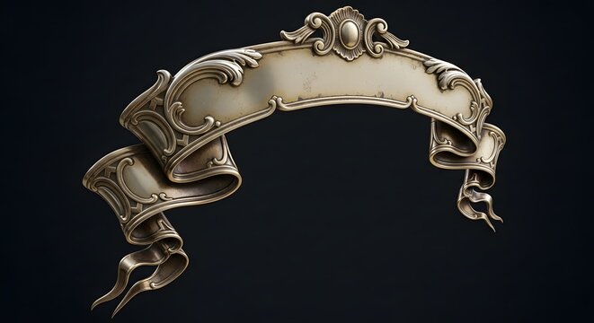 Elegant Ornate Silver Scroll Banner Design Element perfect for website banner, event invitation, certificate design, menu border, announcement graphic