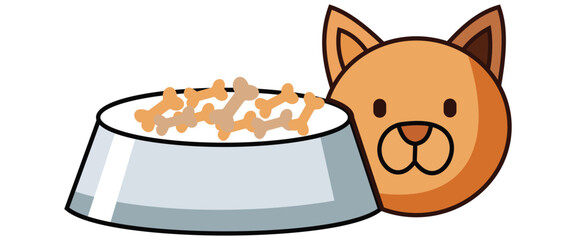 “Dog, cat, animal or pet full food bowl symbol sign silhouette and outline set. Black and white logo icon flat vector clip art illustration design.”