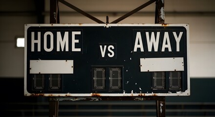 Vintage "HOME VS AWAY" Scoreboard with Zero Score perfect for sports blog, website banner, competition concept, retro design, event promotion,