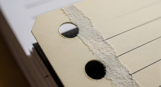 Vintage Aged Index Card with Torn Punched Holes and Lined Texture perfect for texture background, graphic design element, historical context