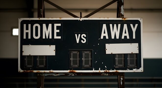 Vintage "HOME VS AWAY" Scoreboard with Zero Score perfect for sports blog, website banner, competition concept, retro design, event promotion,