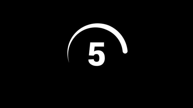 Modern 10 Second Countdown Timer, Digital Circular Animation (10 to 0s) Black Background, Simple 5s Version Included