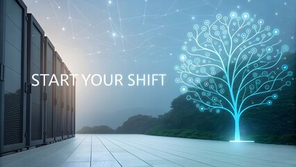 Abstract futuristic data tree design in a digital environment