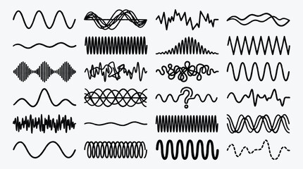 Black Oscillating Waveforms Representing Sound Frequency Spectrum Vector Set Art