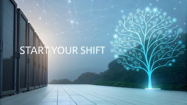 Abstract futuristic data tree design in a digital environment