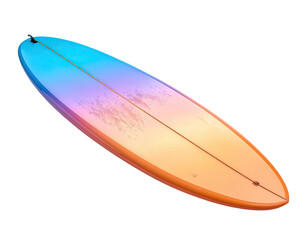 Long surfboard with gradient color scheme against black background, top view