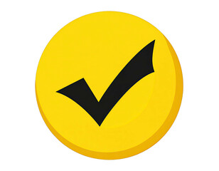 Round, yellow badge with a dark, stylized checkmark indicating approval or completion